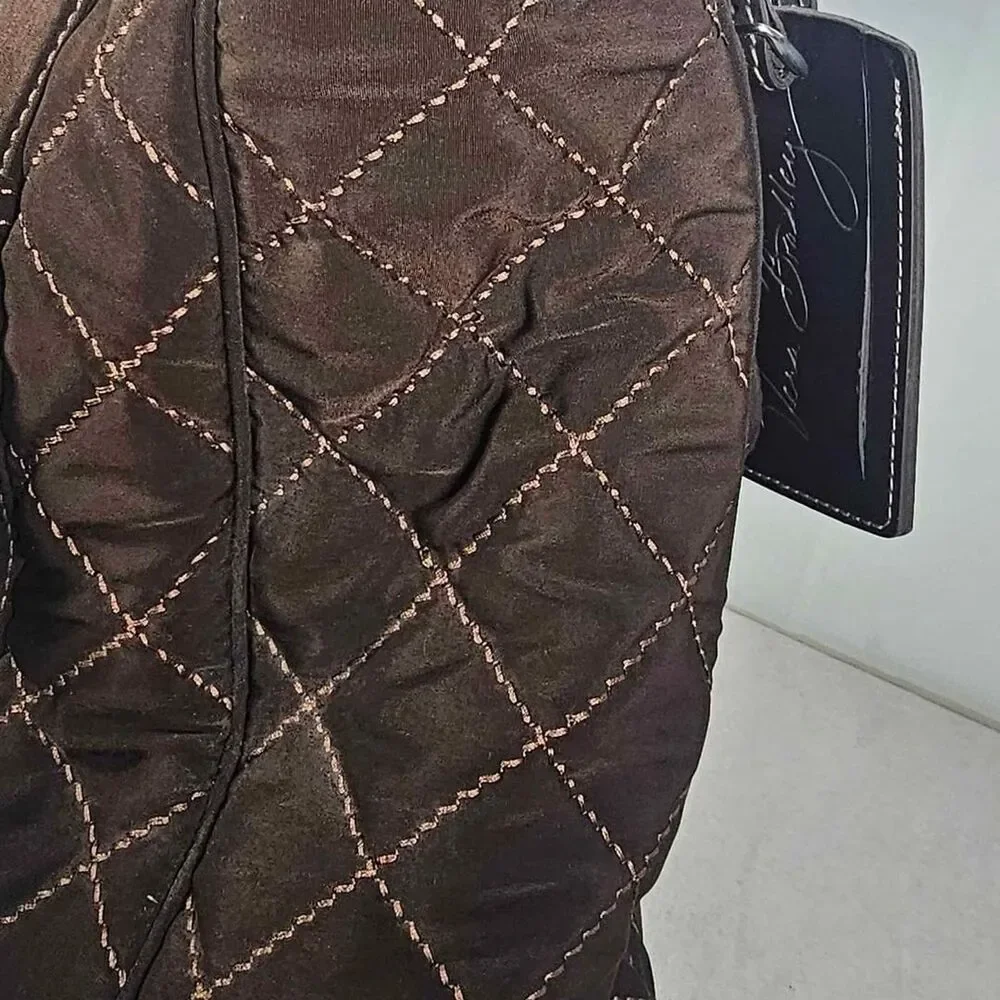 Vera Bradley Espresso Brown Microfiber Quilted Shoulder Purse Tote Overnight Bag